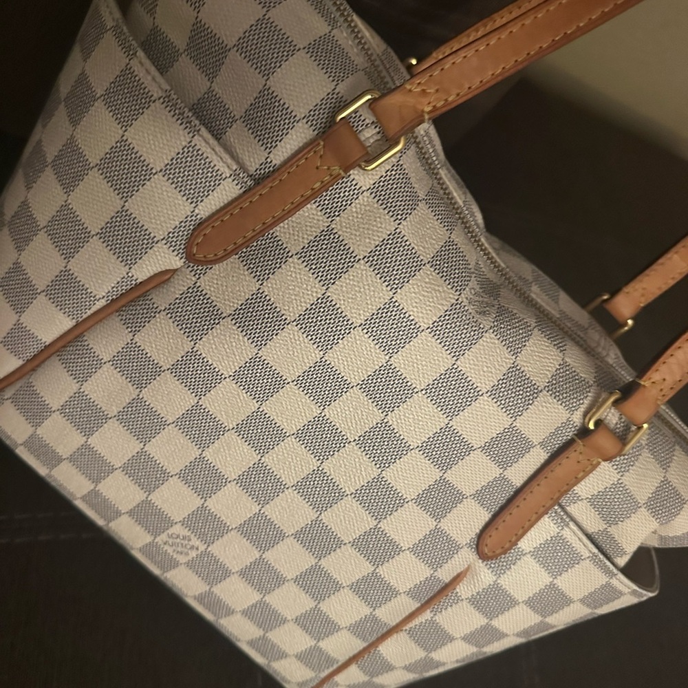 L V  Bag with Tan Accents Damier Azur
